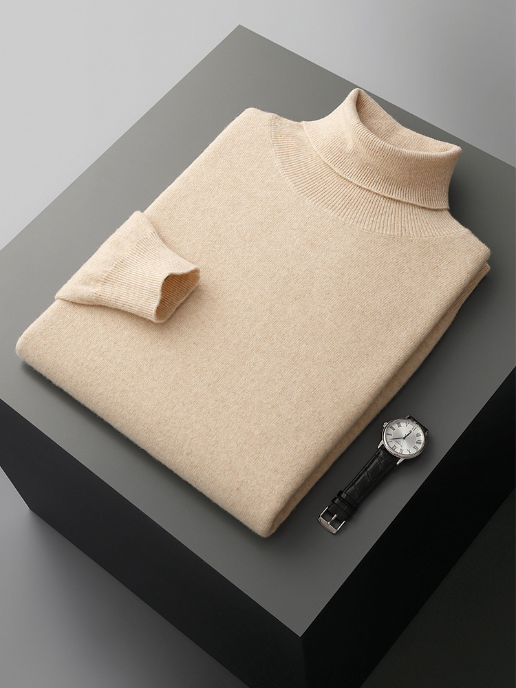 秋冬男士高翻领套头毛衣100%羊毛衫轻奢打底针织衫商务加厚纯色