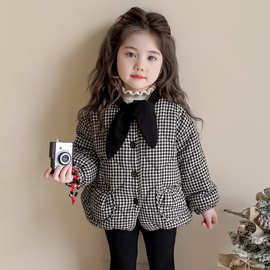 女童秋冬季韩系小香风加绒加厚棉袄2025新款儿童宝宝洋气格子外套