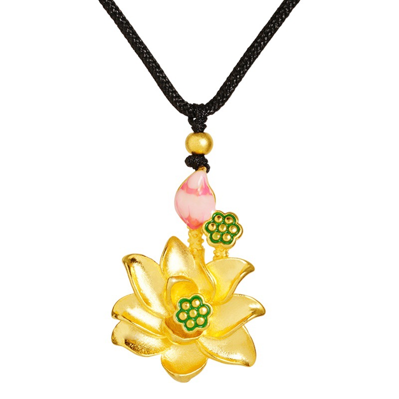 Loto antiguo dos amantes del mundo Internet celebridad mismo collar Raíz de loto aleación de cobre imitación oro colgante suministro al por mayor suministro directo de fábrica