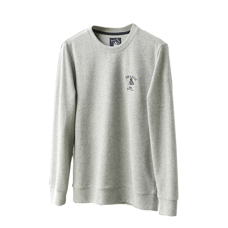 Men's Clothing Soft Brushed Knit Spring New Bear Embroidery Round Neck Sweater Men's Fashion Youth Men's Clothes_voghion.com