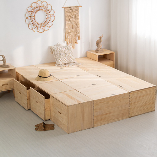 UG73 tatami wooden box bed small apartment bedroom bed widened bay window floor cabinet solid wood bed high box storage bed
