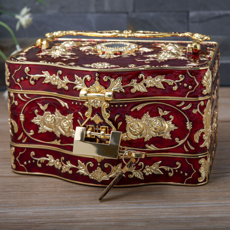 Joyero creativo de Metal de estilo europeo, joyero de boda, caja de almacenamiento multicapa de gran capacidad, joyero de alta gama