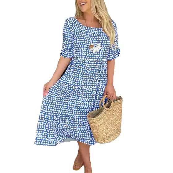 European and American New Fashion Women's Clothing Amazon Independent Station Hot Summer Round Neck Printed Short Sleeve dress