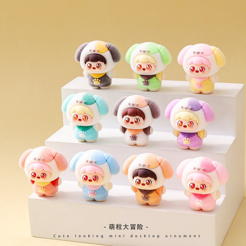 Flocked Puppy Sweet Cute Plush Doll Desktop Decoration Small Ornaments Office Pairing Blind Bag Wholesale