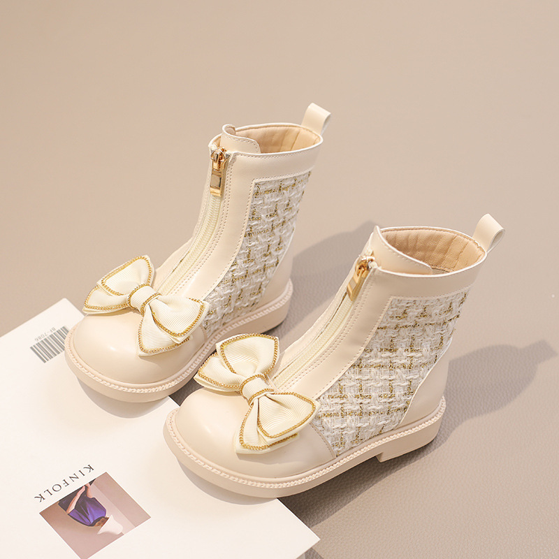 Gyerekcipők, téli, új stílusú, bársonyos, gyerek csizma, kislány rövid csizma, divatos, masnis bőr csizma_voghion.com