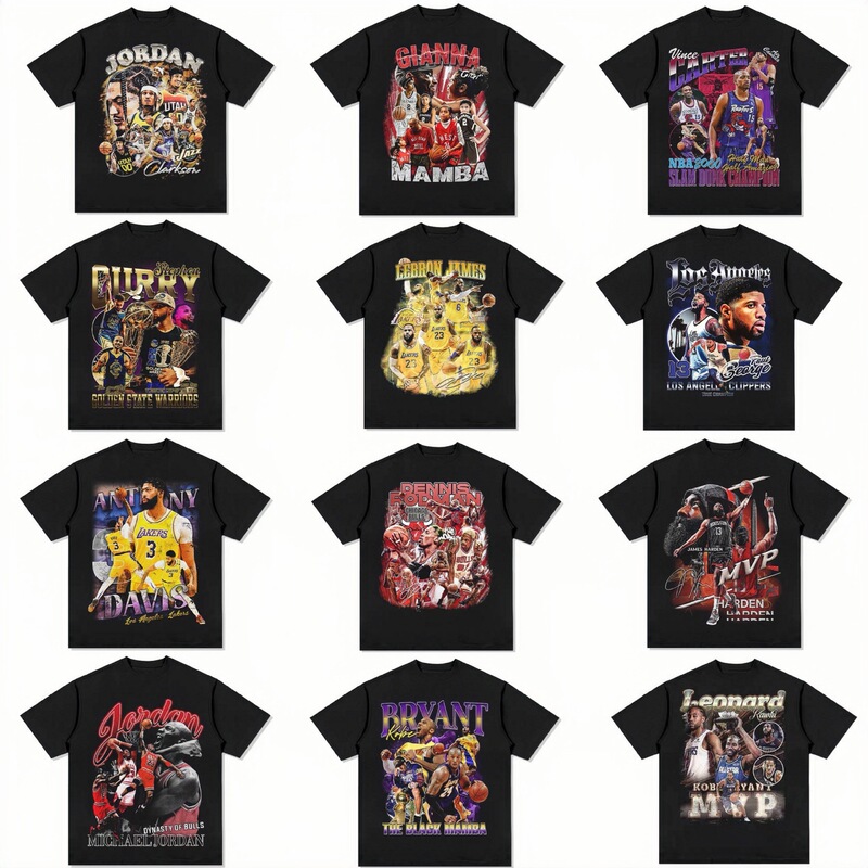 Clarkson, Curry, Kobe, Irving, James, Morant American basketball star T-shirts, vintage print, short-sleeved, trendy and cool Clarkson, Curry, Kobe, Irving, James, Morant American basketball star T-shirts, vintage print, short-sleeved, trendy and cool