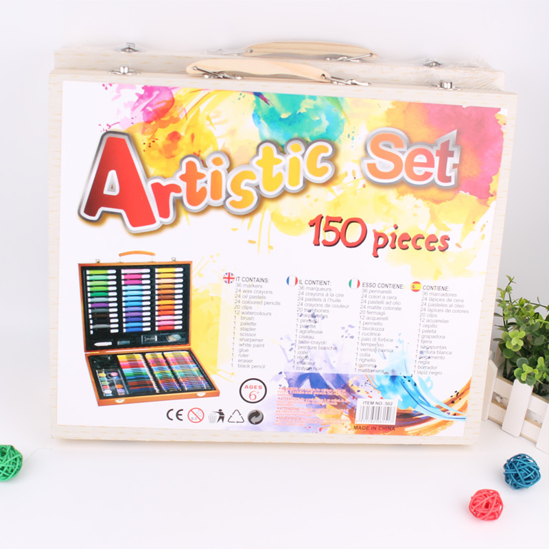 Creativo nuevo traje de combinación de pluma de color para niños 150 piezas caja de madera traje de pintura vacaciones estudiante papelería regalo