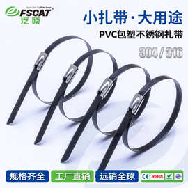 PVC黑色阻燃抗紫外线紧固带包塑钢珠卡扣304/316自锁式不锈钢扎带