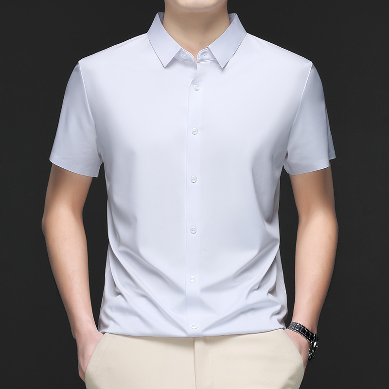 Summer New Style Mulberry Silk Short-Sleeved Shirt 2026 Men's Seamless Non-Iron Shirt Comfortable Solid Color Business Shirt