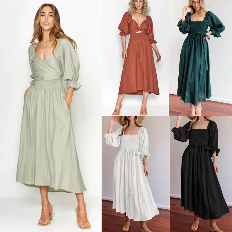 2022 European and American Foreign Trade Cross-border Women's Clothing Amazon Spring and Autumn New Elegant V-Neck Middle Sleeve Front and Rear Wear 2022 European and American Foreign Trade Cross-border Women's Clothing Amazon Spring and Autumn New Elegant V-Neck Middle Sleeve Front and Rear Wear