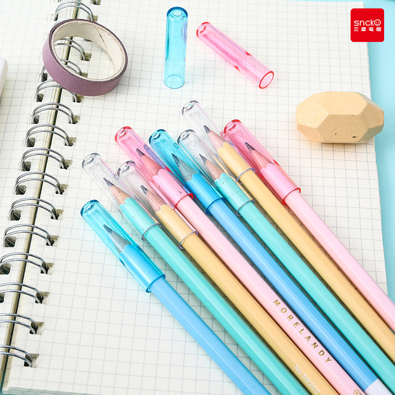 Tres colores simples divertidos, tapa de lápiz transparente, tapa de lápiz de plástico, tapa de lápiz, extensor para estudiantes de primaria, niños generales