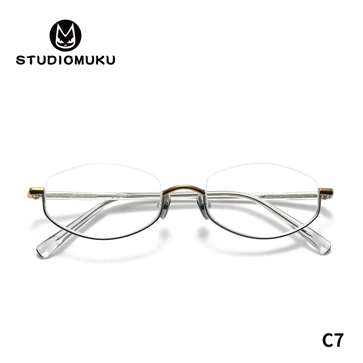STUDIOMUKU Gafas frescas de madera Montura de gafas de medio marco poligonal Accesorios de moda moderna Montura de gafas de espejo plano image 1