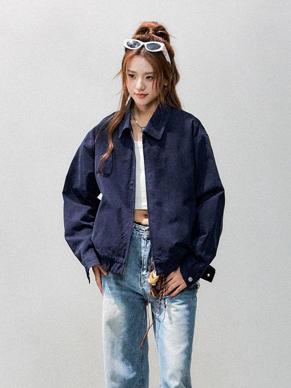 美式复古红色外套女小个子短款美式慵懒chic工装翻领夹克休闲百搭|undefined