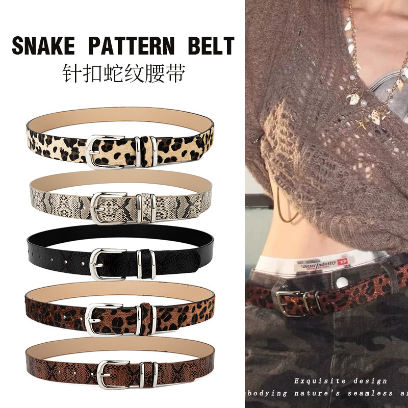 Four Seasons Y2K Pin Buckle Snake Belt Spice Girls Leopard Subculture Millennium Accessories Simple Punk Belt Women