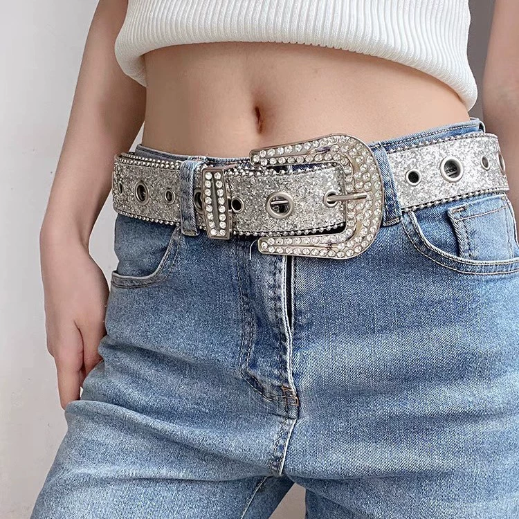 Multicoloured universal design belt, fashionable jeans, oversize