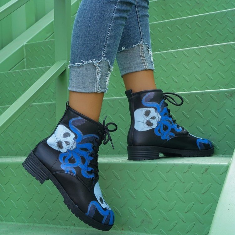 Scarpe da donna autunno e inverno nuovi stivali Martin allacciati comodi stivali corti con suola spessa in PU stivali da donna in stile britannico_voghion.com