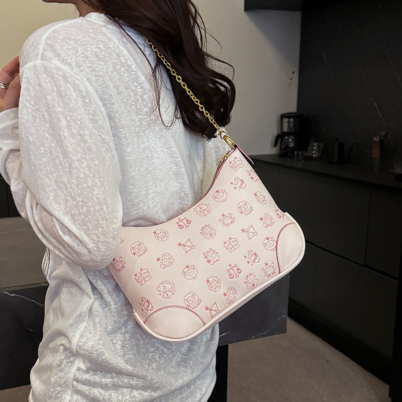 Bolso de cadena de textura transfronteriza 2025 verano nuevo bolso femenino bolso de hombro de doce constelaciones bolso de mensajero con estampado de lichi