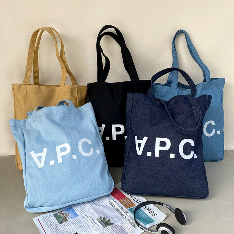 Single Shoulder Canvas Bag Simple Tote Bag Student Class Commute Artistic Denim Canvas Bag_voghion.com