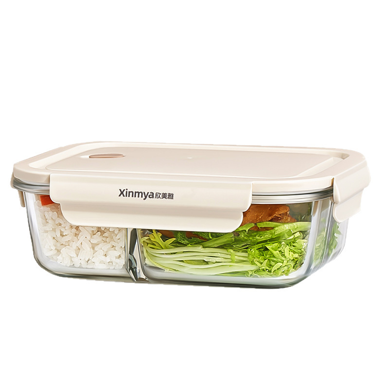 Caja de almuerzo rectangular para el trabajo, caja de frutas, caja de almuerzo con cubierta, caja de almuerzo de vidrio de alto silicio de silicio, horno de microondas, tazón de calentamiento