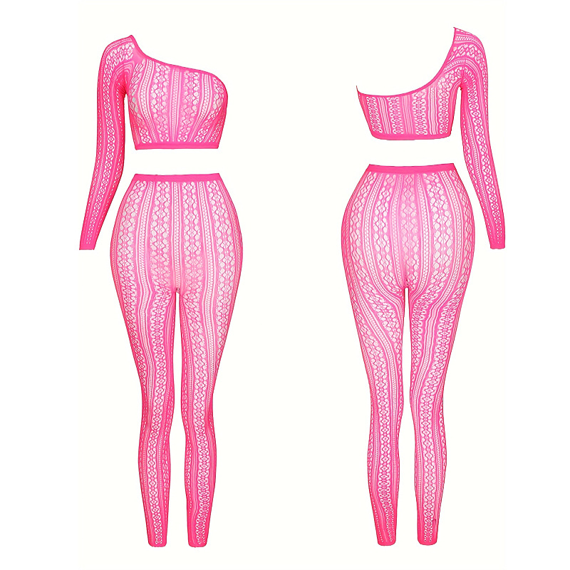 Conjunto de lencería sexy de encaje con top y pantalones de malla transparente, atuendo seductor y atractivo YD233.