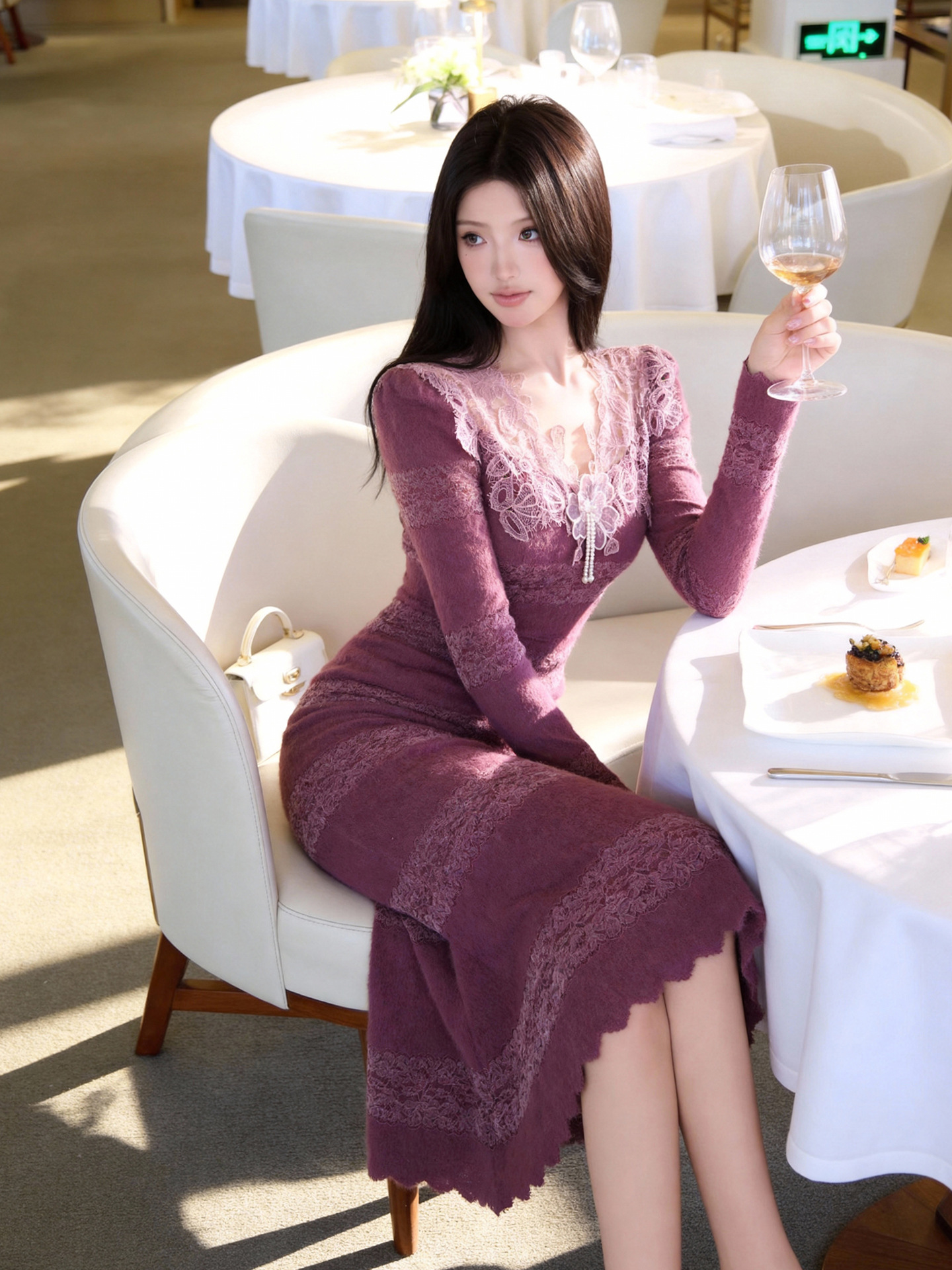 Đầm ren nữ cổ chữ V tay ngắn ôm body qua gối — màu sắc