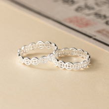 纳兰 足银990精致简约小众设计感气质时尚镂空铜钱币戒指R03406