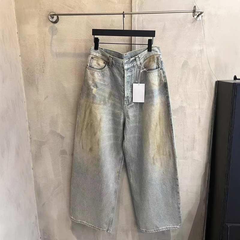Correct Version in Stock High-Quality Ac New Pearlescent Illusion Mud-Dyed Denim Pants Loose Fit Unisex