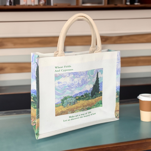 Vincent van Gogh White Rose Starry Night Canvas Bag Retro Oil Painting Canvas Tote Custom Casual 3D Laminated Handbag