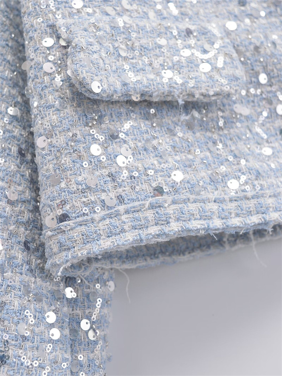 Spring, Autumn Season Women's Elegant Streetwear Solid Color Sequins Single Breasted Coat Casual Jacket