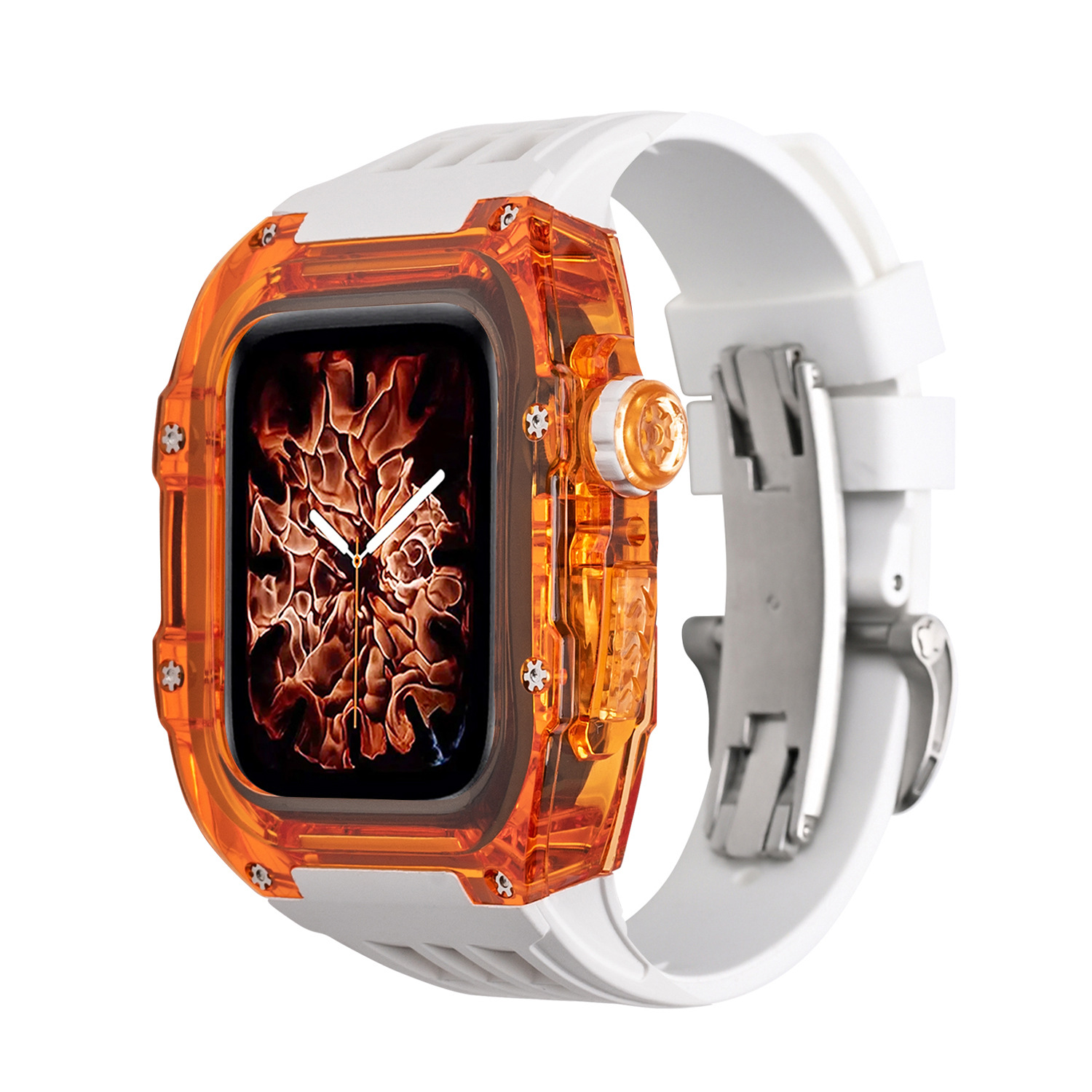 Correa de reloj de Apple aplicable carcasa modificada iwatch7/8 caja transparente de caucho flúor con hebilla de mariposa 44/45mm