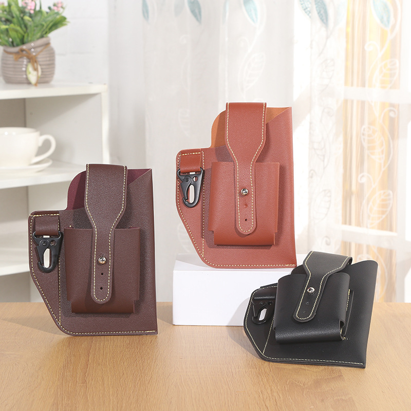 Single Ear Leather Case Double Waist Bag Men's Belt Portable Mobile Phone Waist Bag Fashion Snap PU Vertical Waist Bag