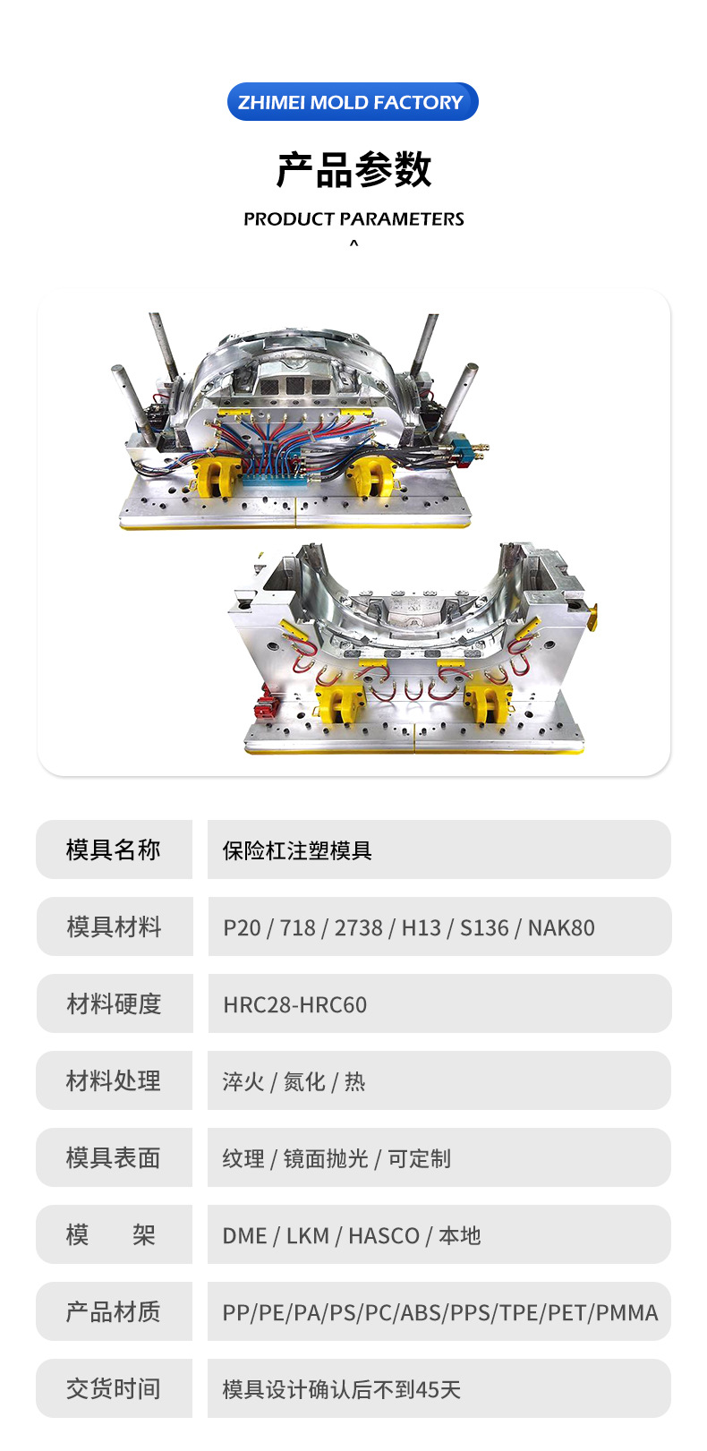 High-Quality Injection Molding Automotive Molds, High-Quality Hot Runner Plastic Automotive Parts, Bumper Mold Customization