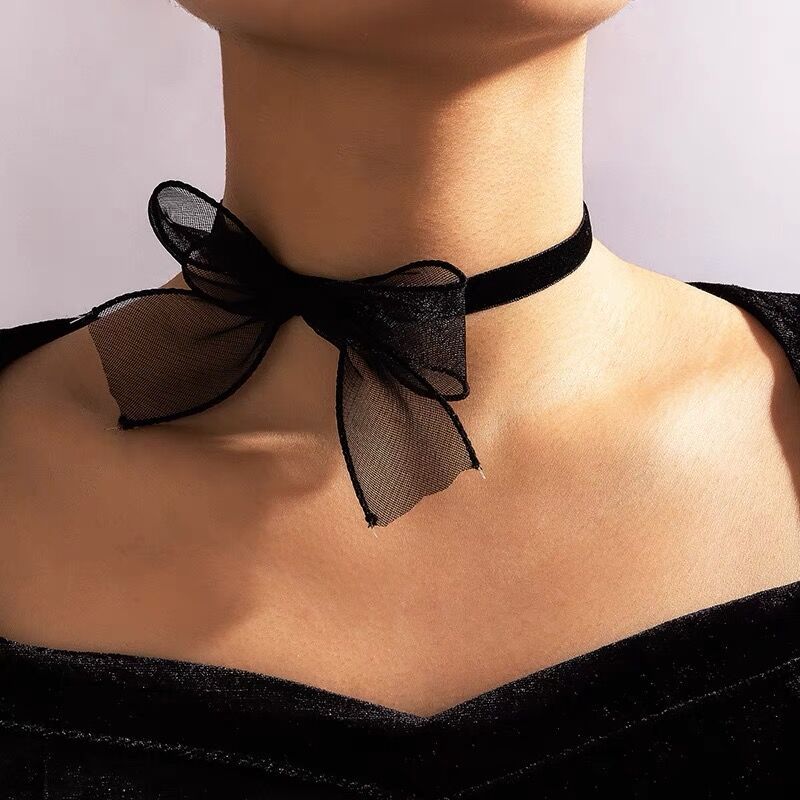 Gauze Material Retro Flower Bow Knot Gauze Choker Wholesale