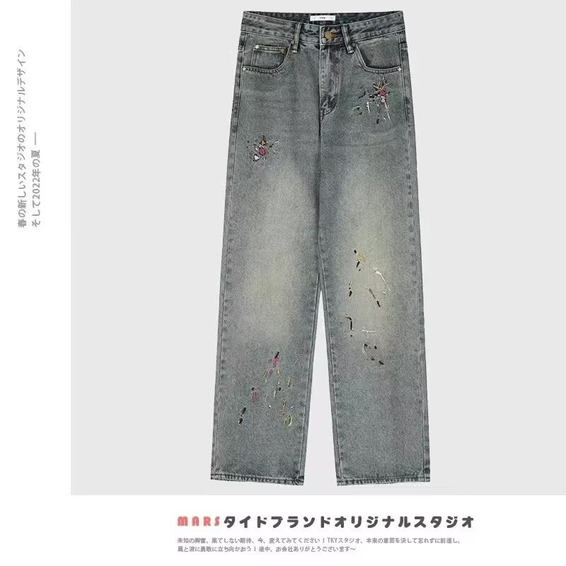 High-Quality 2025 Heavy Embroidery Jeans for Men and Women Hip-Hop Ins Trendy High Street Cool Stylish Long Pants Spring