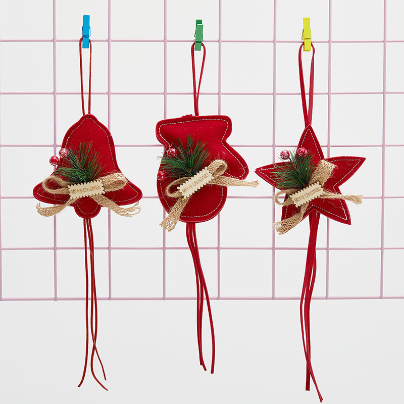 Buscando madera guantes de campana de peluche rojo colgante pin colgante decoración del árbol de Navidad