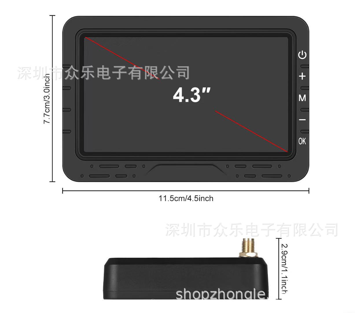 4.3inch Digital Wireless Monitor Truck Caravan Monitoring, Vehicle Monitor Security Monitoring Riding Monitoring