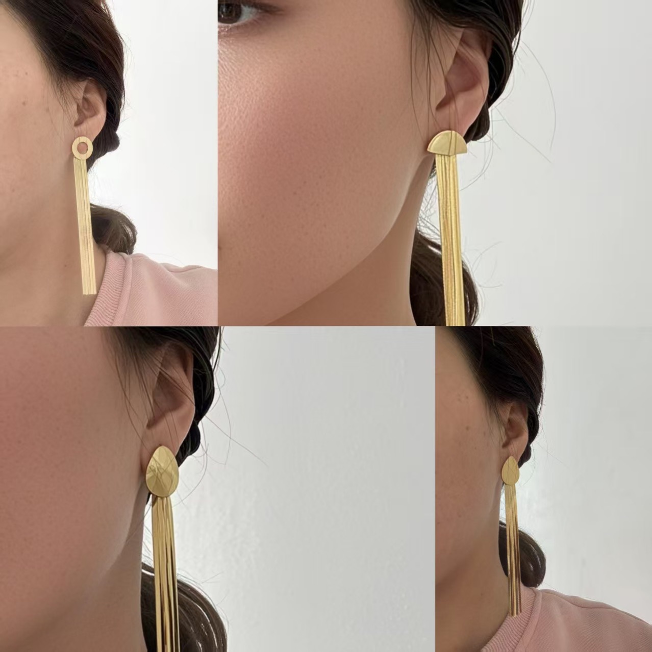 Long geometric earrings stainless steel with tassels