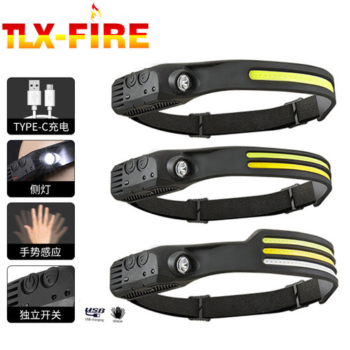 New silicone headlamp LED mini multi-function wave sensor headlamp COB outdoor fishing strong light flashlight