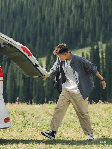 吕小虎潮牌水洗条纹牛仔长袖衬衫男日系休闲cityboy蓝色衬衣外套