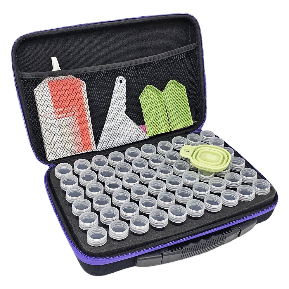 Maletín de herramientas DIY para pintura de diamantes, organizador de 60–240 botellas, caja portátil color púrpura