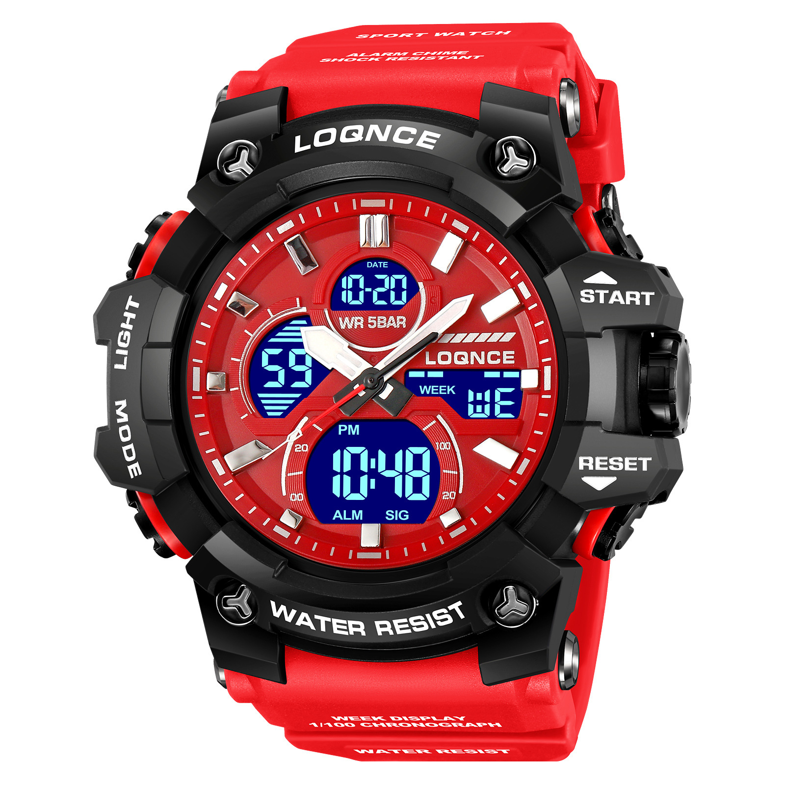 LOQNCE gran dial reloj deportivo nocturno electrónico multifunción cronógrafo cinta adhesiva reloj de pulsera 98007