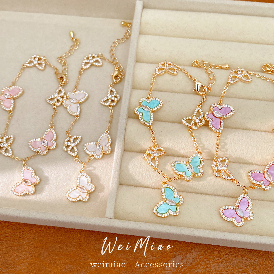 Placa de zircón colgante de mariposa pulsera nicho de diseño pulsera fresca dulce y fresco viento ligero lujo alta sensación joyería al por mayor