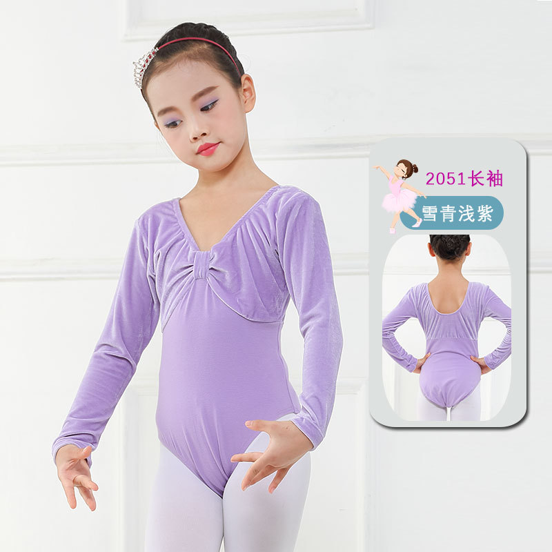 En stock de manga larga de primavera y otoño ropa de ballet ropa de práctica de una sola pieza para niños ropa de baile para niñas de terciopelo dorado ropa de clasificación de gimnasia