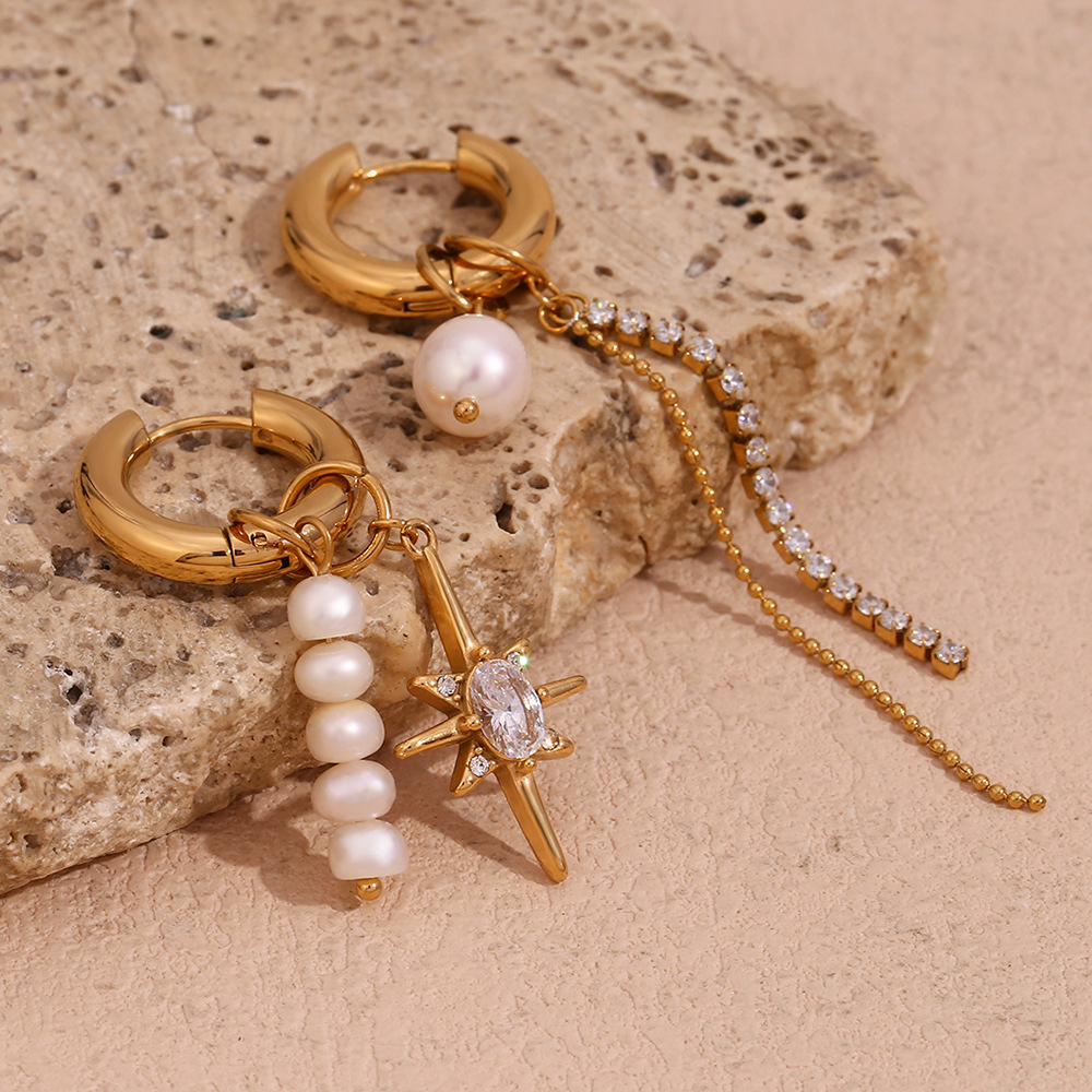 15g Weight 316L Stainless Steel Ear Needle Material Drop Earrings Classification 1 Pair Quantity Holiday, Daily Occasion 316L Stainless Steel , Freshwater Pearl Material Star Pattern Women's Gender Elegant, Simple Style Style Waterproof Non Tarnish, Surgical Steel, Plating Craft 1 Pair 316L Stainless Steel Freshwater Pearl Drop Earrings Star 无