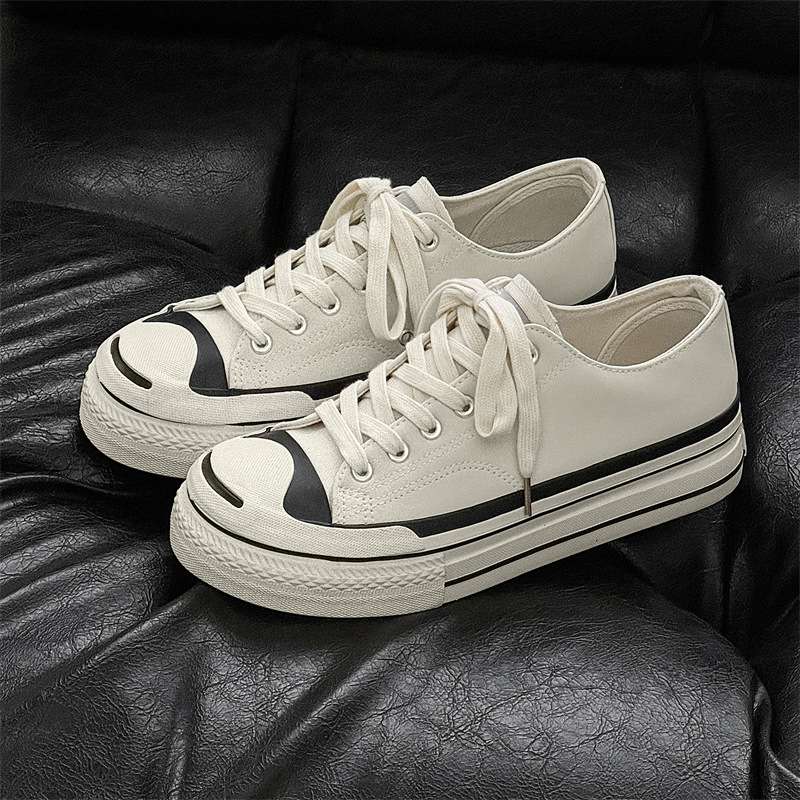 Verano nuevo estilo, sonrisa abierta, zapatos de lona transpirables, zapatos vulcanizados de nicho, zapatos clásicos de plataforma baja de todo fósforo para hombres