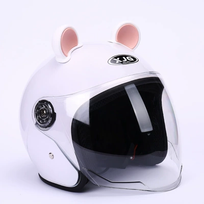 Vehicle Helmet, Winter Warmth and, Motosiklet kaskı (dəbilqə) - pearl-white-white-bear-ears-cold-protection-and-warmth-hd-clear-lenses