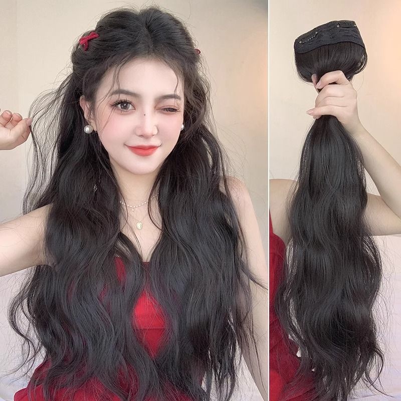 Peluca pieza de una pieza de ondulación de agua en forma de U pieza de extensión de cabello esponjoso aumento de cabello francés largo rizado invisible peluca sin costuras