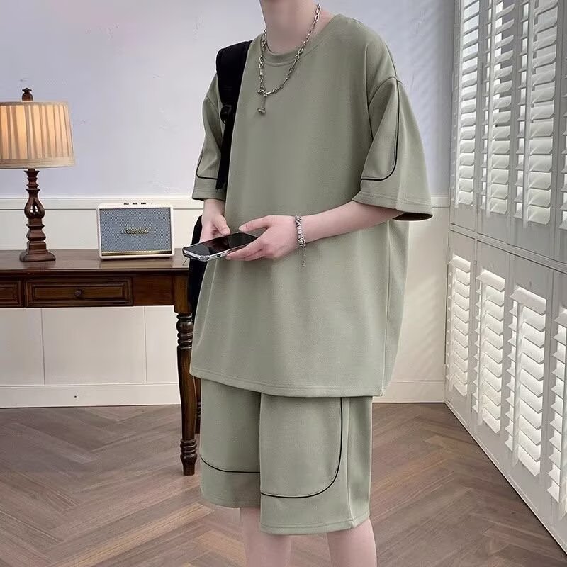 Korean Style Fashionable Casual Short-sleeved T-shirt suit Men's Summer Fashionable Brand Loose plus size Youth Sports Shorts suit