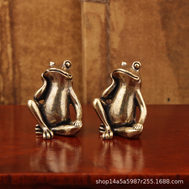 创意黄铜思考青蛙复古做旧居家装饰办公室桌面茶宠小摆件批发