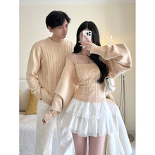 2025秋冬情侣装早秋新款包芯纱针织开衫两件套男女情侣学一件代发